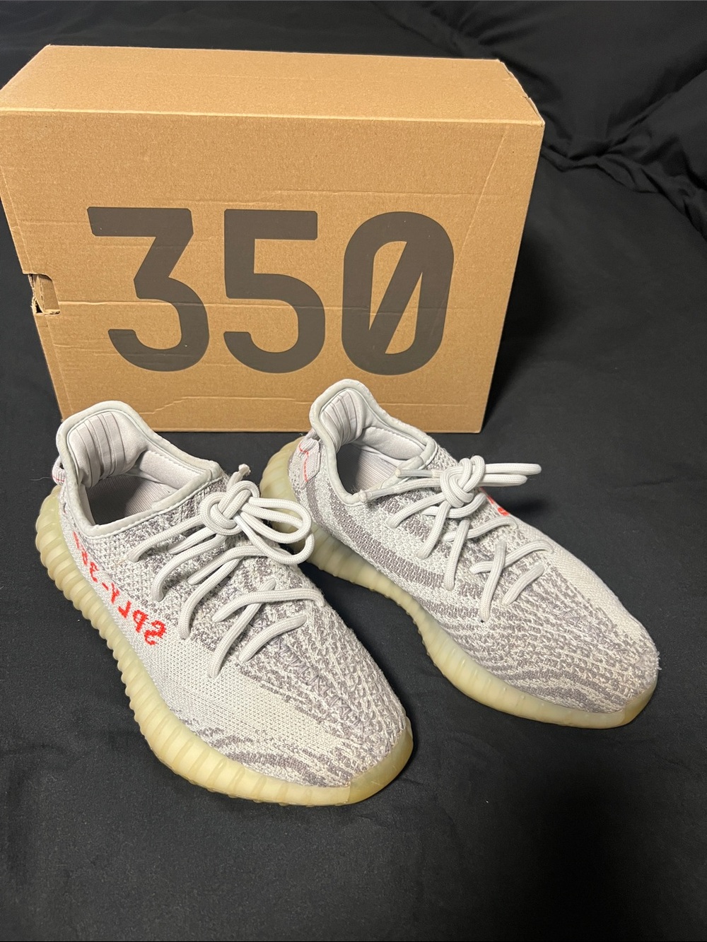 Yeezy Kids Light Gray Sneakers with Red Accent